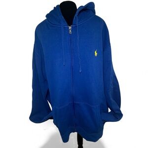 Ralph Lauren Polo Hoodie Sweatshirt with Zipper  Blue With Yellow Logo Sz XL